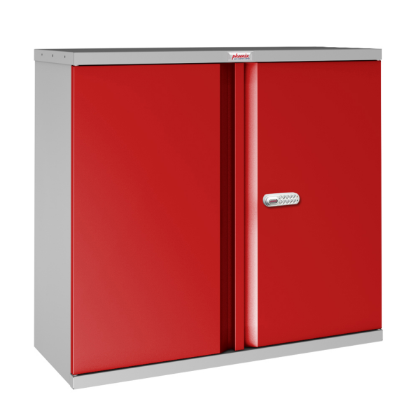 Phoenix SCL Series SCL0891GRE 2 Door 1 Shelf Steel Storage Cupboard Grey Body & Red Doors with Electronic Lock