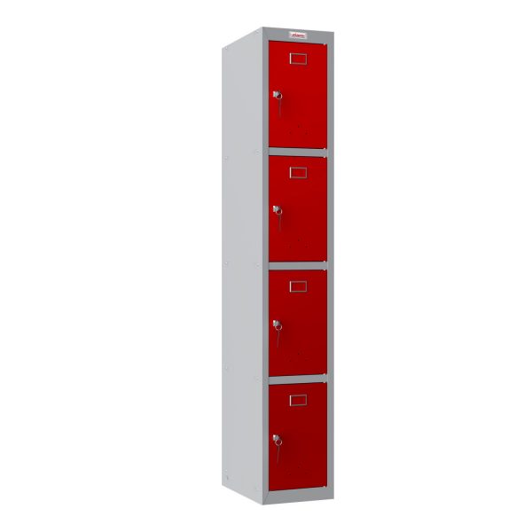 Phoenix PL Series PL1430GRK 1 Column 4 Door Personal Locker Grey Body/Red Doors with Key Locks