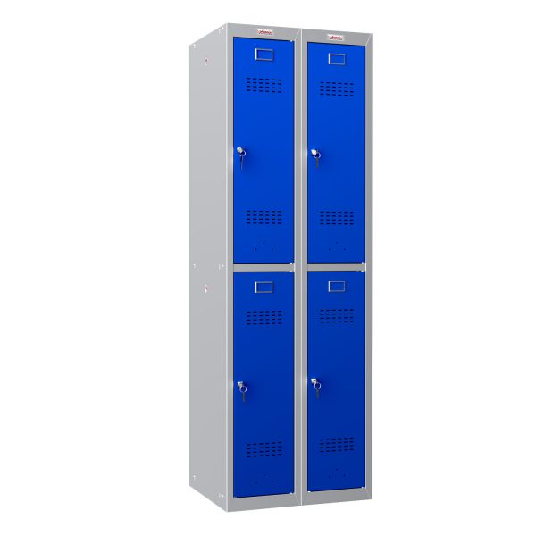 Phoenix PL Series PL2260GBK 2 Column 4 Door Personal Locker Combo Grey Body/Blue Doors with Key Locks