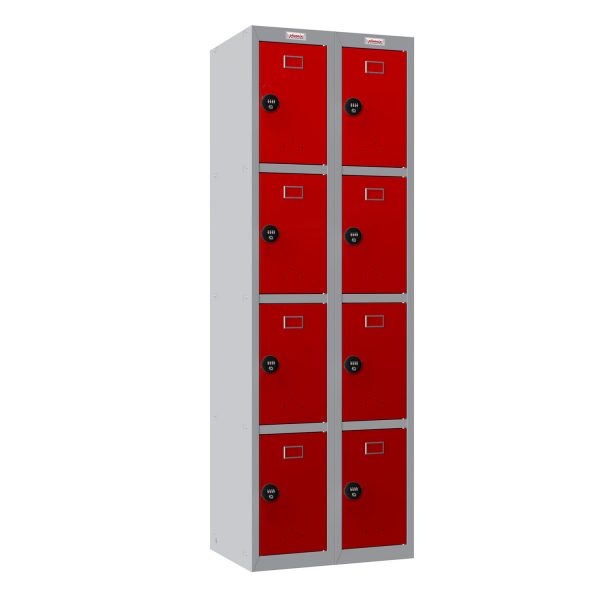 Phoenix PL Series PL2460GRC 2 Column 8 Door Personal Locker Combo Grey Body/Red Doors with Combination Locks